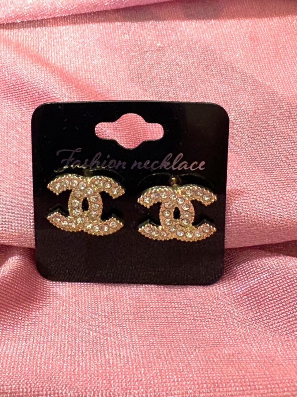 Gold Tone Interlocking Loop Rhinestone Stud Earrings 16mm